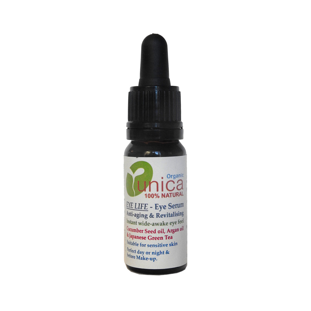 Organic eye serum oil with green tea in dropper bottle. Suitable for sensitive skin, eczema and psoriasis.