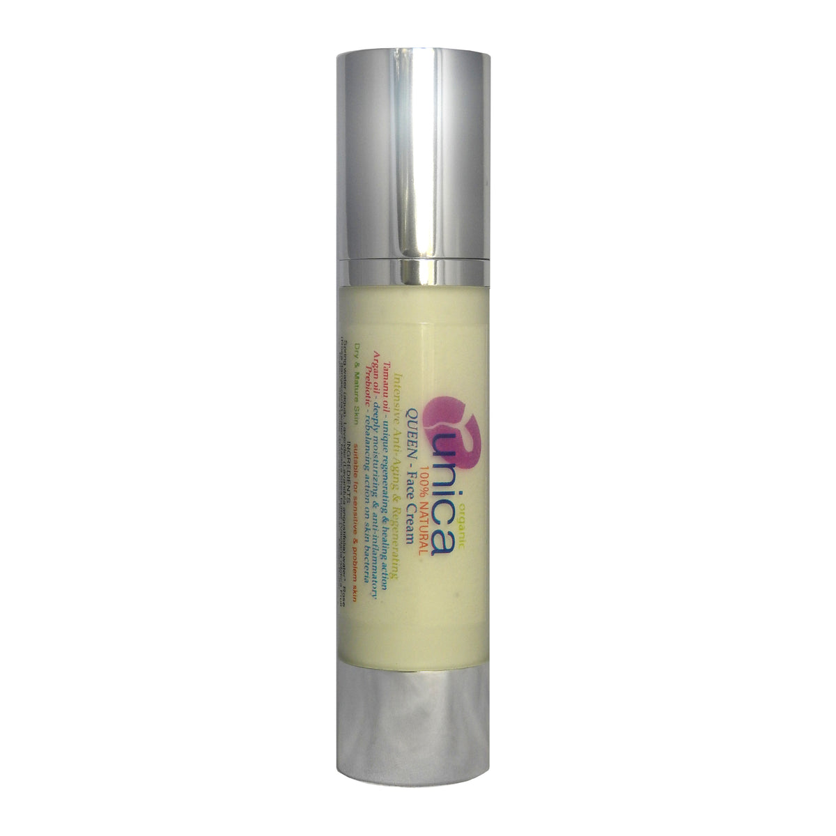 Organic face cream for dry mature skin with Tamanu oil in airless dispenser. Suitable for sensitive skin and eczema.